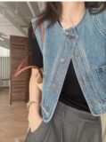 Áo vest denim màu xanh (hàng có sẵn)