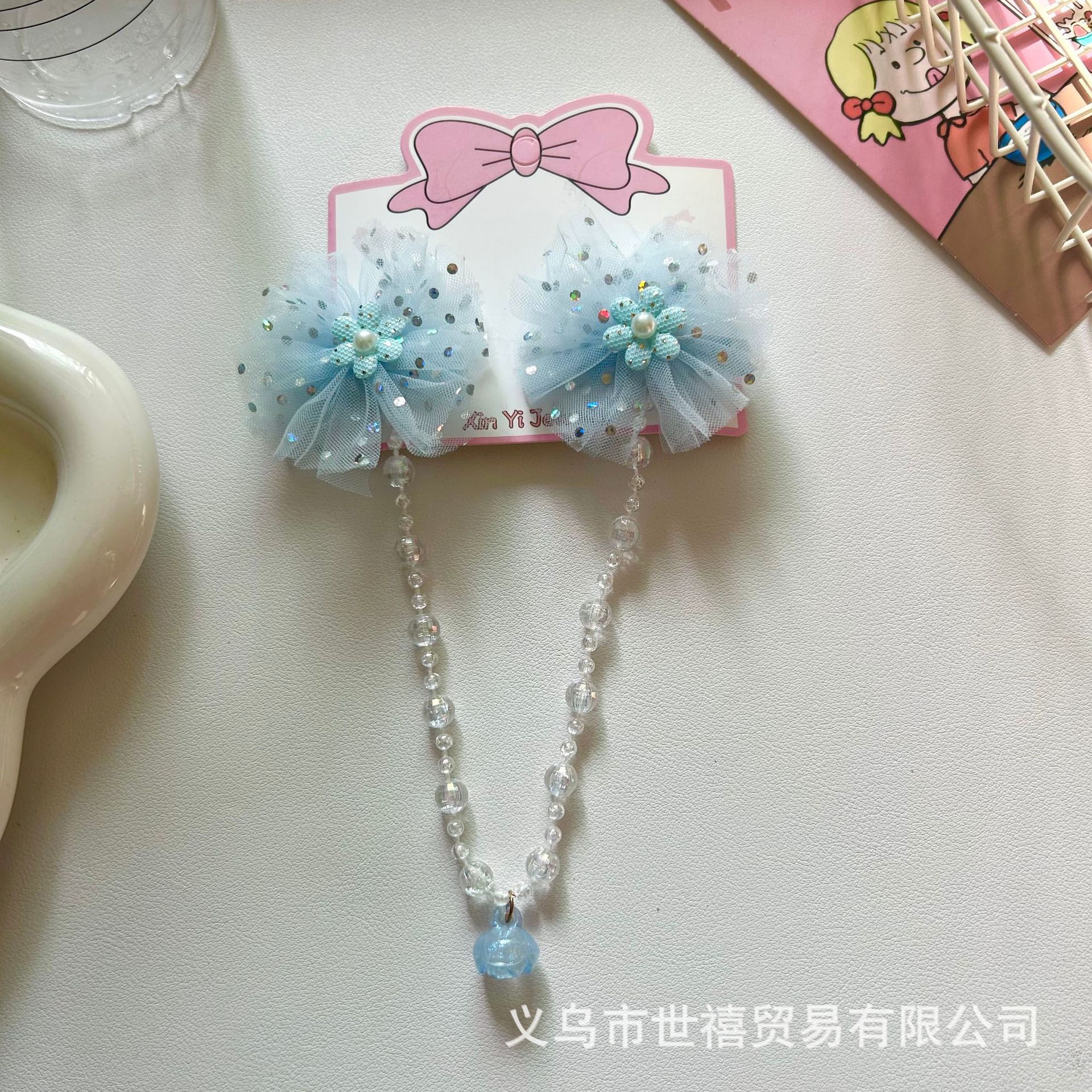 Flores de malla para niños nuevas tarjetas de cabello de niña super inmortal bebé trenzado cadena de cabello adornamiento de cabello estilo chino clip de ropa Han