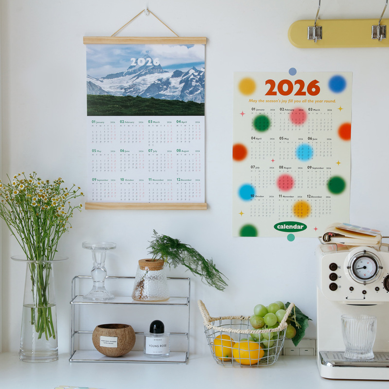 2026 Calendar Scenery Cartoon Retro Decorative Wall Calendar Ins Large Size Poster Bedroom Photo Background Wall Sticker
