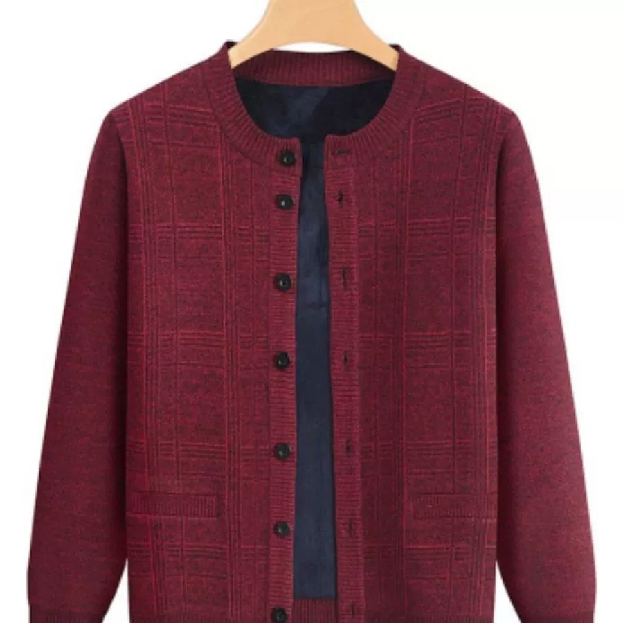 Утолщенный кардиган на флисовой подкладке для папы, свитер, пальто, термобелье для дедушек среднего и пожилого возраста, рубашка с круглым вырезом для 6070 лет