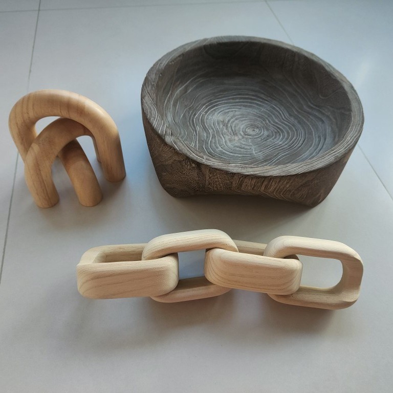 泡桐木碗黑色整木挖槽碗木艺装饰带腿大尺寸碗和桐木原木色四环批办公、文化实拍产品高清图