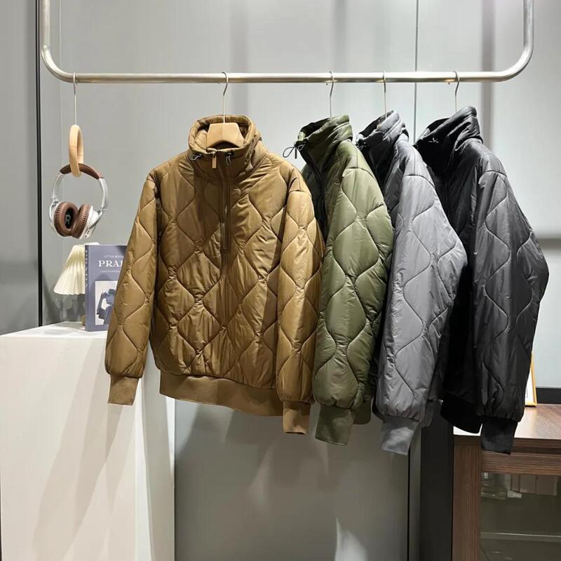 Half-Zip Cotton Outwear with Stand Collar and Shell Pattern Quilted Pullover Warm Cotton Jacket! Keep Warm Without Looking Bulky 9600