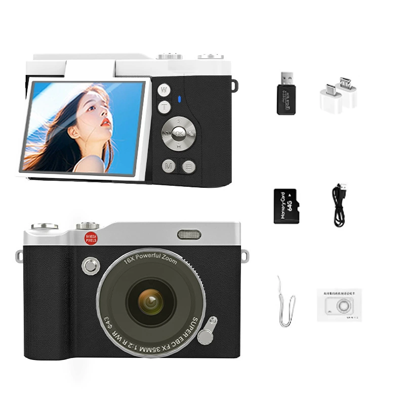 Фотоаппарат Flip-Screen CCD цифровой, 4K видео, автофокус AF, ретро-портативный дизайн