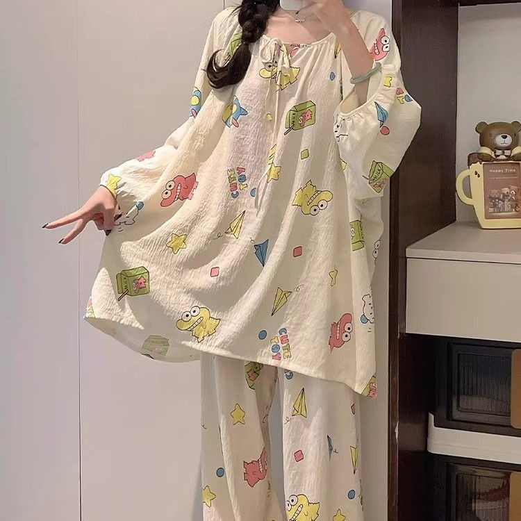 Pijamas de algodón nubes al por mayor transfronterizos de primavera y otoño de cuello redondo hoodie de mangas largas pantalones dulces y sueltos ropa para el hogar cómoda