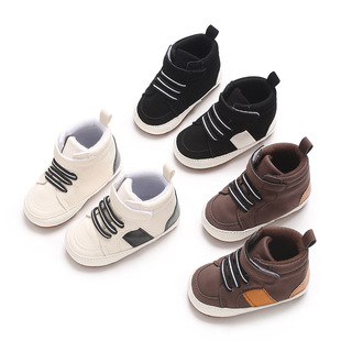 2025 New Fashion Trend High-top Color-matching PU Cloth Base Non-slip Baby Casual Toddler Shoes