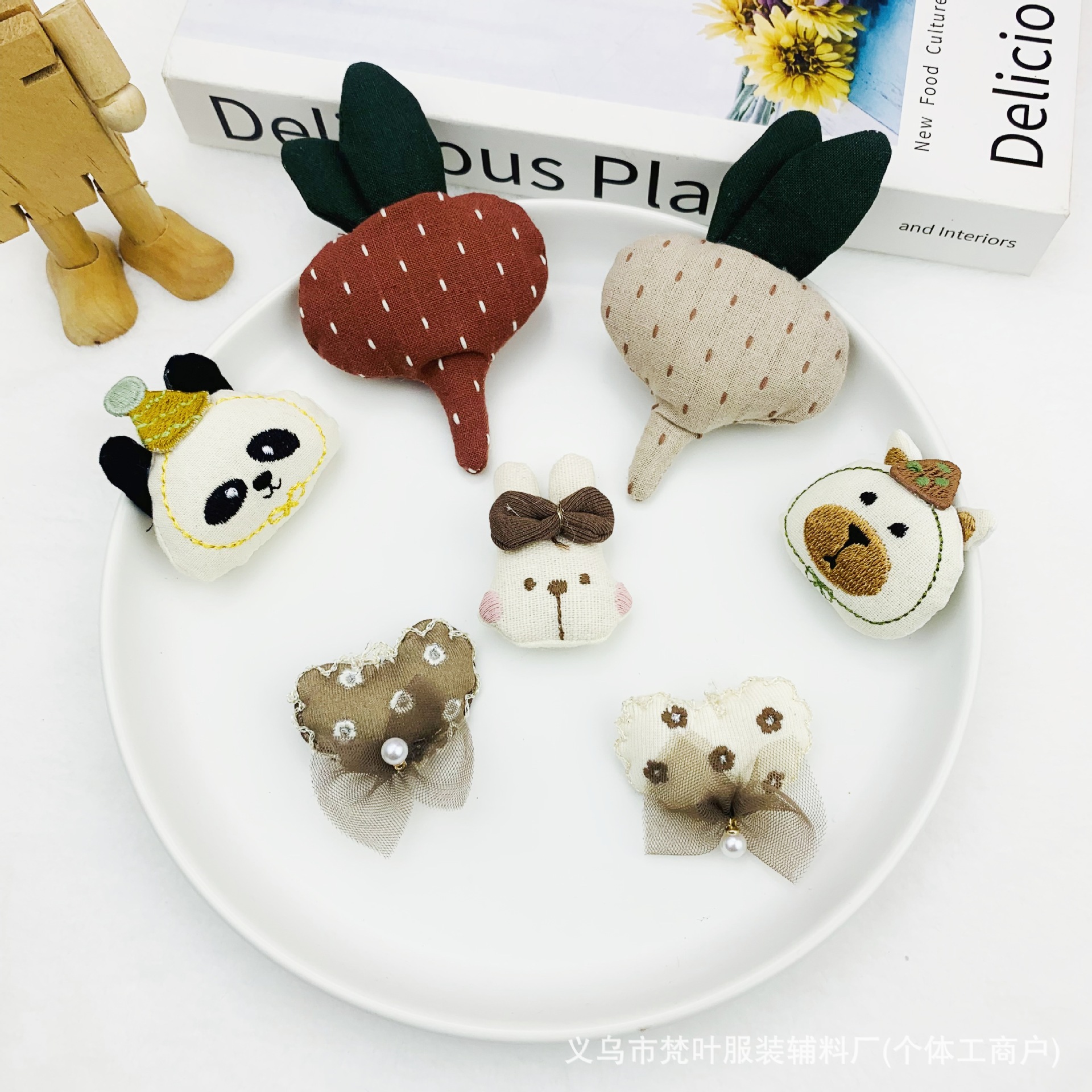 卡通布艺手工冲棉头棉麻胡萝卜小熊发夹发饰配件儿童服装辅料配饰