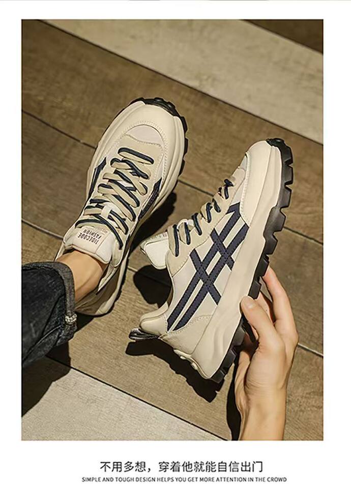 Giày sneaker nam da nhân tạo thoáng khí phong cách retro, đế dày tôn chiều cao, dây buộc phía trước — 3312 màu be, 3312 màu lúa mì chi tiết 14