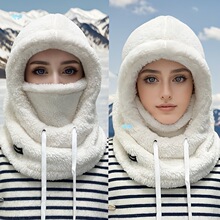 帽子毛绒保暖护耳围脖一体帽女冬季加厚滑雪骑车面罩防风套头帽潮