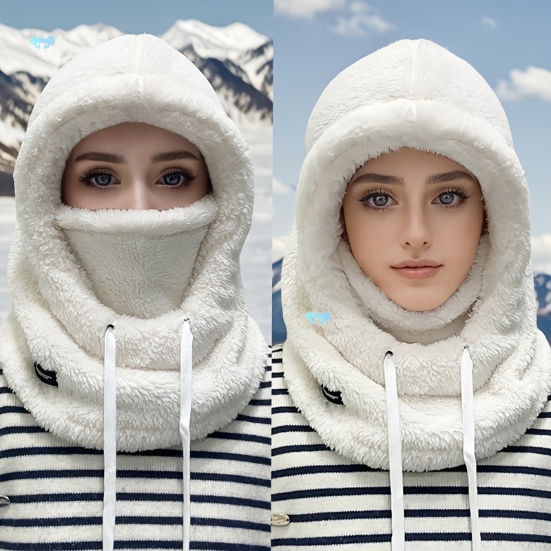 帽子毛绒保暖护耳围脖一体帽女冬季加厚滑雪骑车面罩防风套头帽潮
