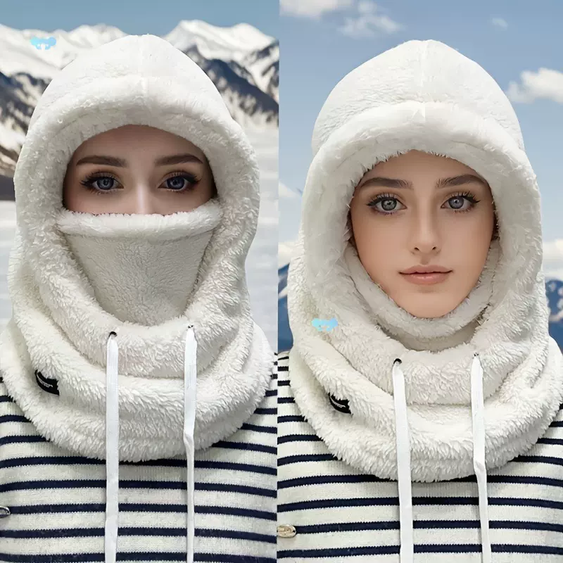 帽子毛绒保暖护耳围脖一体帽女冬季加厚滑雪骑车面罩防风套头帽潮