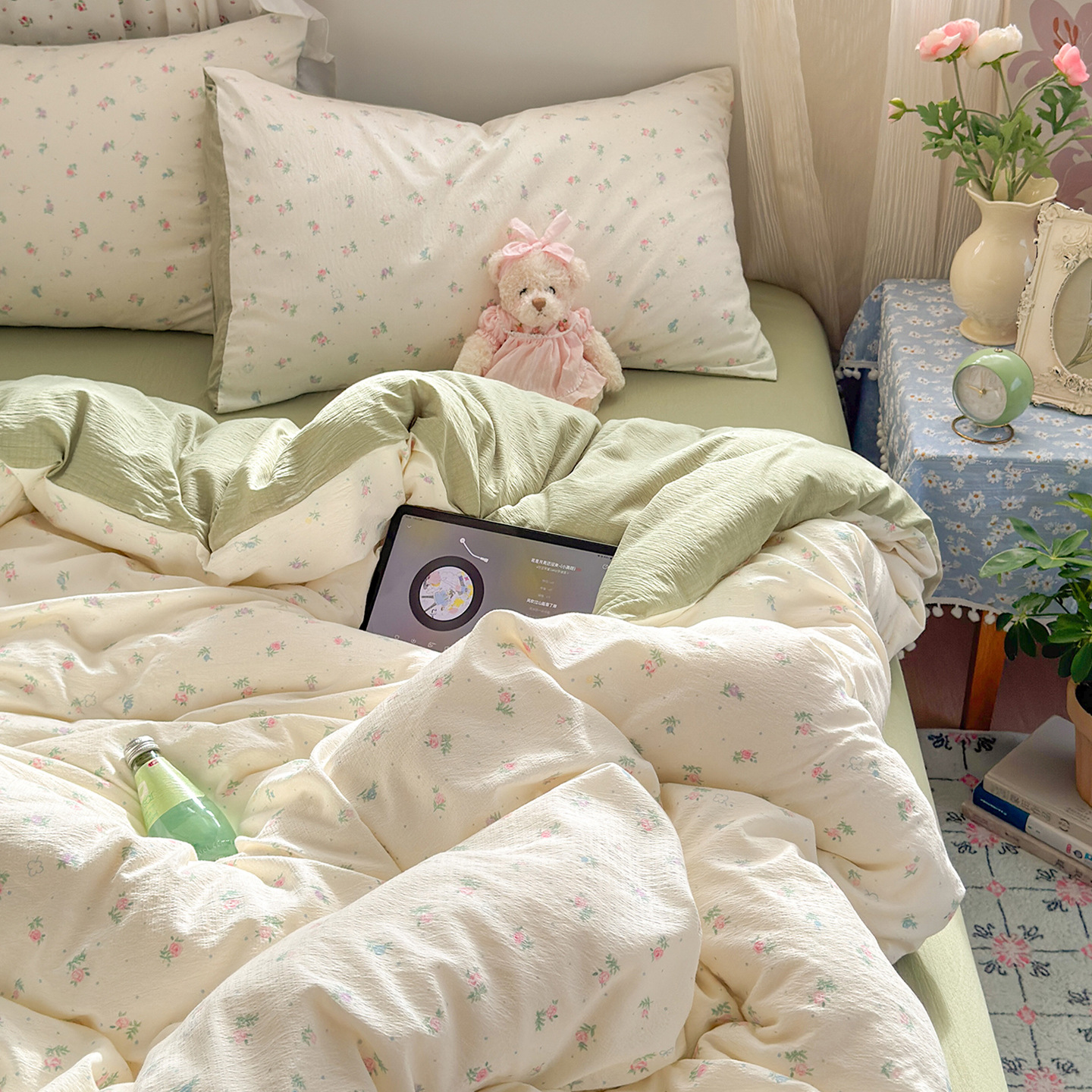 Una clase de cuatro piezas de grado materno-infantil de algodón puro de doble capa de algodón en la cama cubierta de sábanas de cama nueva cama de dormitorio Kasa San set de 4 piezas