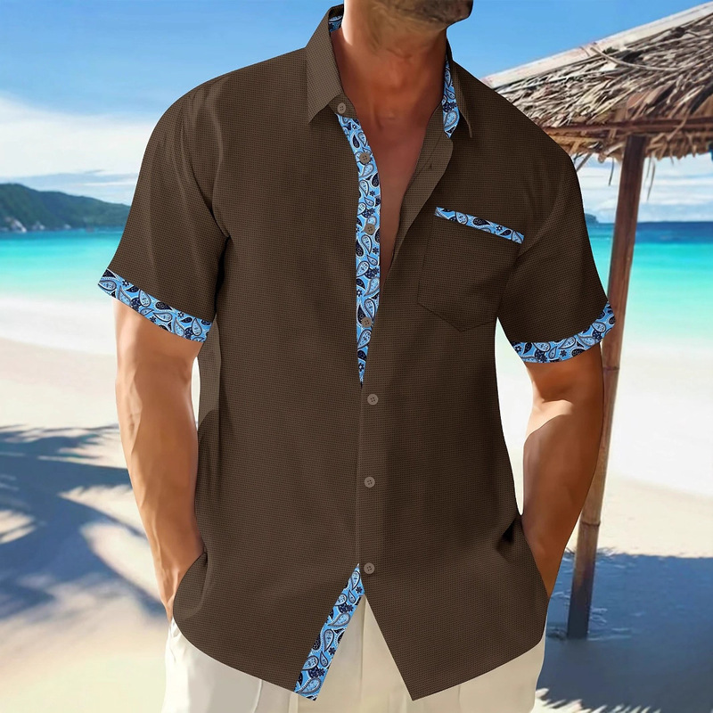 2025 Amazon Hawaiian Short-Sleeved Shirt European and American Men's Foreign Trade Cross-Border Spring New Lace Shirt Order 2025 Amazon Hawaiian Short-Sleeved Shirt European and American Men's Foreign Trade Cross-Border Spring New Lace Shirt Order