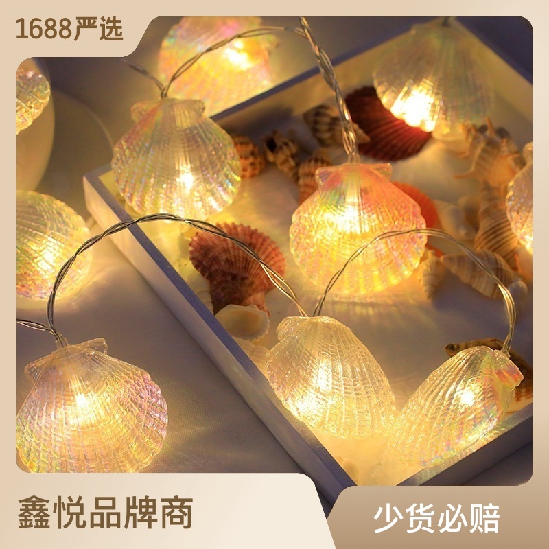 LED Shell batería luz cadena color láser galvanoplastia Shell cadena color luz vacaciones habitación dormitorio interior y exterior Decoración