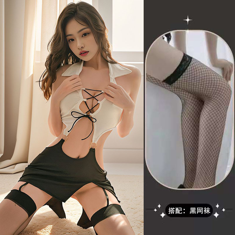 화이트 + 블랙 망사 스타킹
