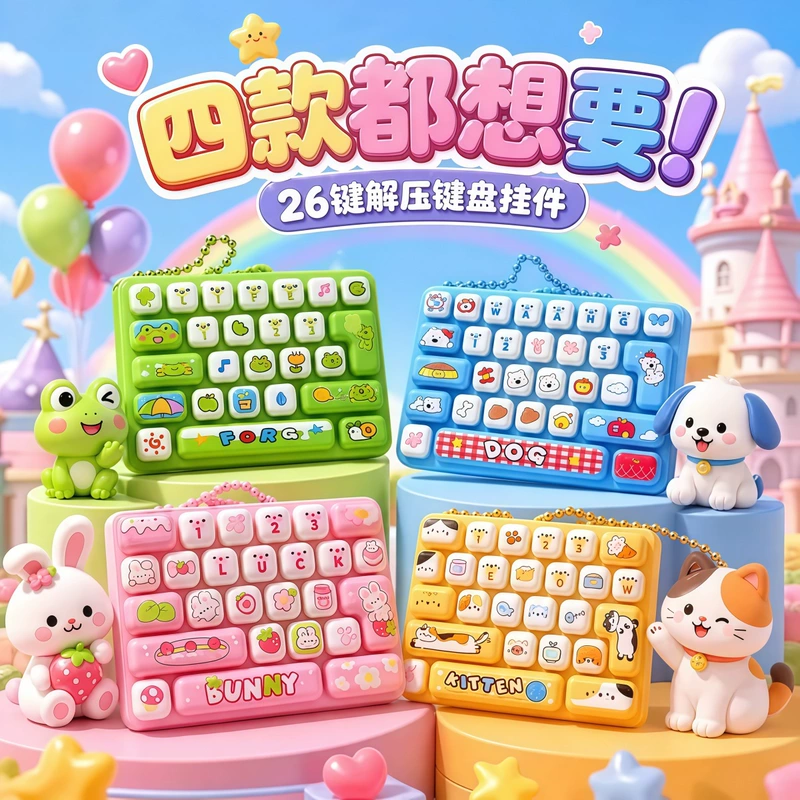 Мини-клавиатура 26 клавиш с животными антистресс-игрушка