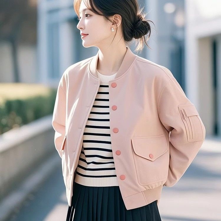 Women's Baseball Jacket Short Style 2025 New Arrival - Stylish, Trendy, Versatile, Workwear Fashion Jacket, Round Neck Casual Top