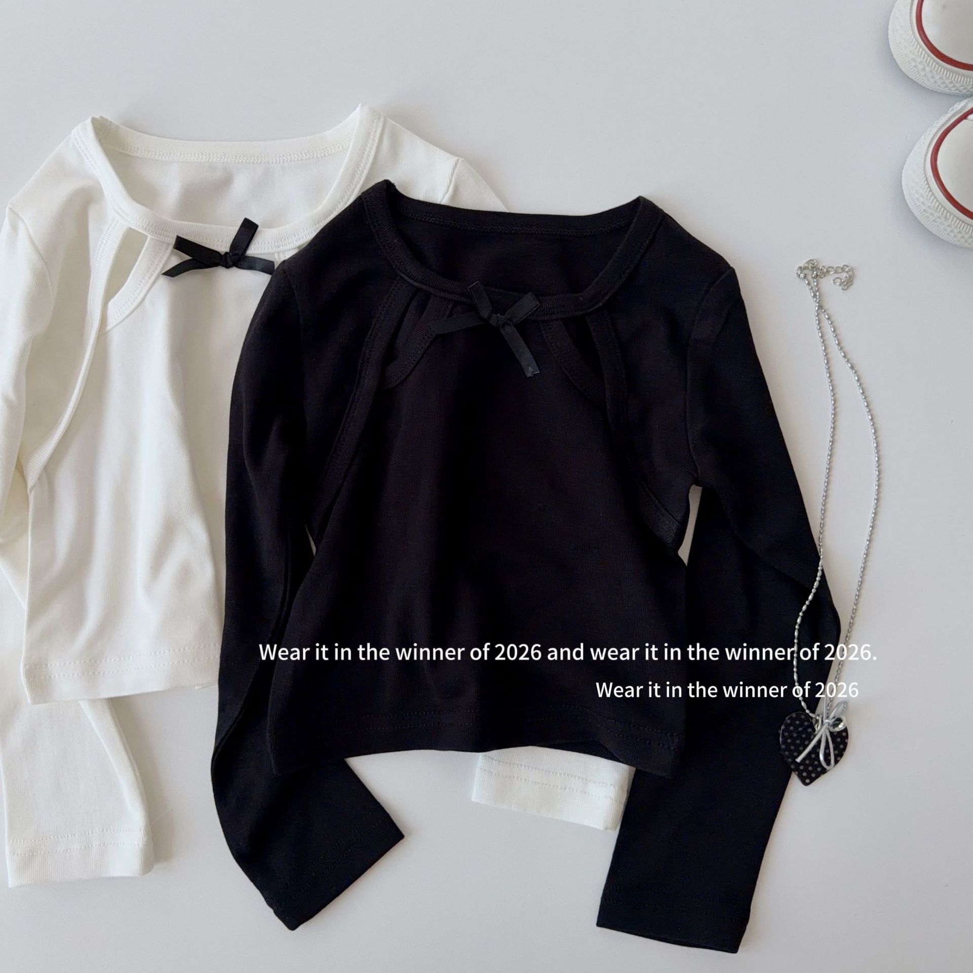 Autumn cute design knitted short set with bow