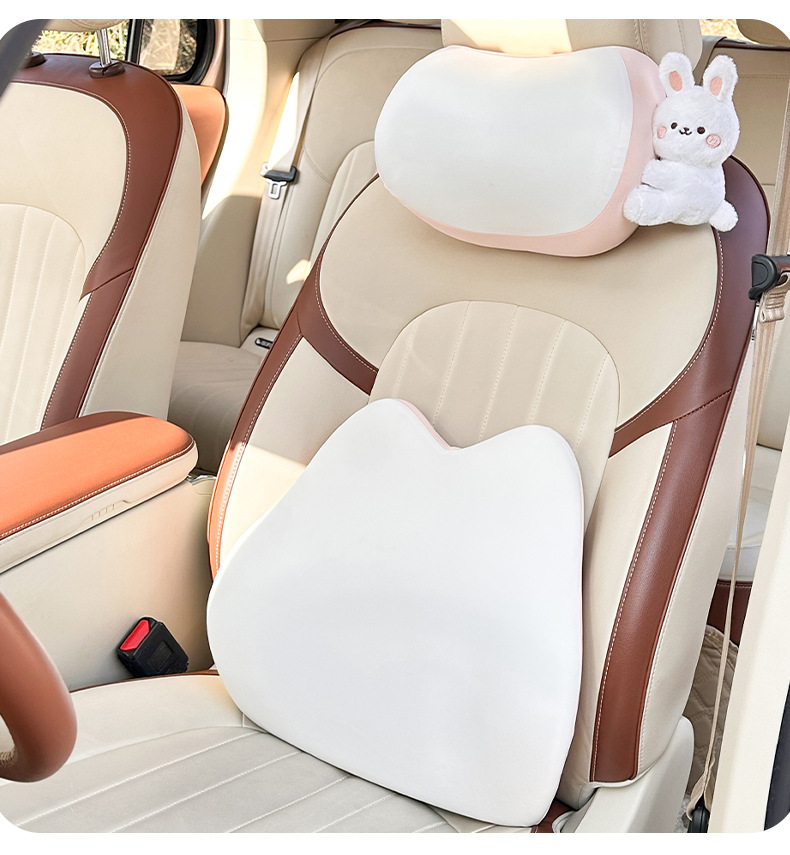 Blue Rain Car Headrest and Lumbar Support Set Cute Memory Foam Car Lumbar Support Pillow Car Interior Neck Support Cushion