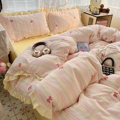 A类母婴级纯棉花边四件套ins小清新全棉双层纱学生宿舍三件套床品