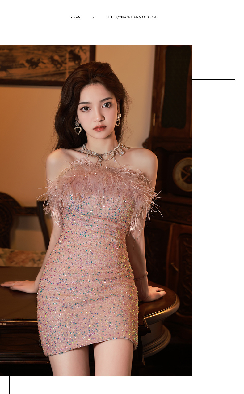 Đầm dạ hội nữ phong cách Pháp, thiết kế ôm eo đuôi cá, hở vai, đính kim cương — Màu như hình chi tiết 3