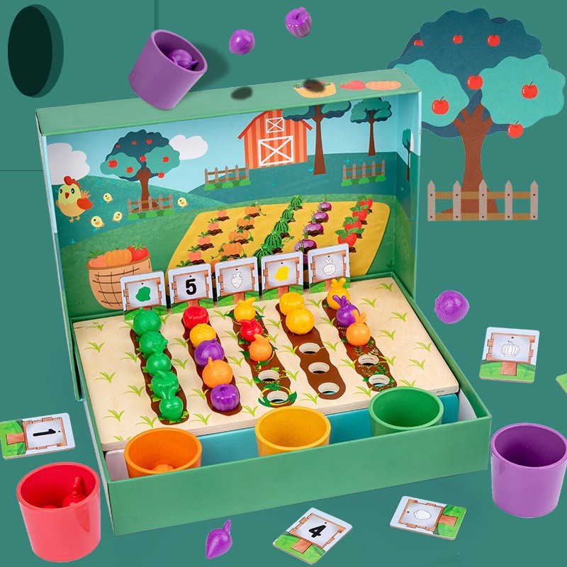 Juguetes educativos de entrenamiento de motor fino para niños transfronterizos Montessori educación temprana clasificación de frutas y verduras taza reconocimiento de color concentración