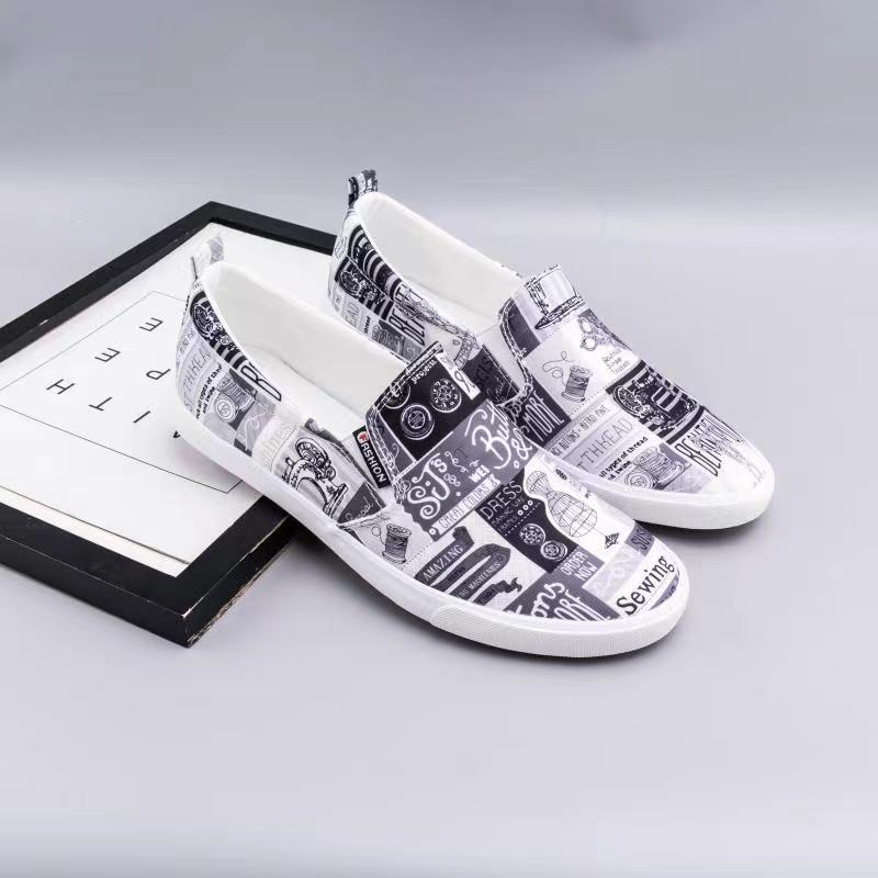 Men's Shoes Spring and Autumn Thin Cloth Shoes Slip-on Lazy Shoes All-match Casual Shoes Men's Trendy Printed Canvas 6581