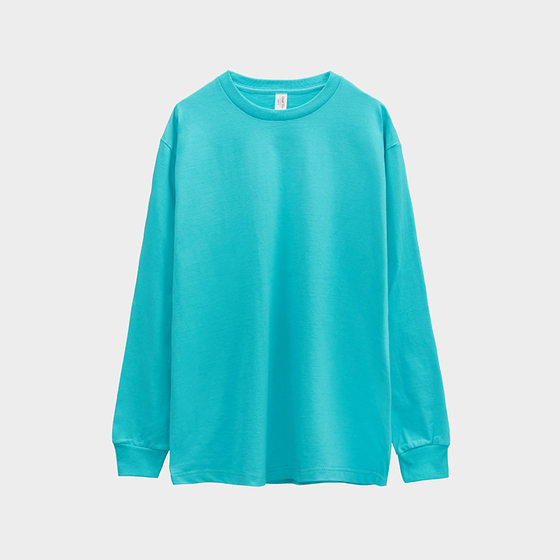 New heavyweight 250g cotton round neck long sleeve T-shirt men's solid color casual fashion loose thread base shirt