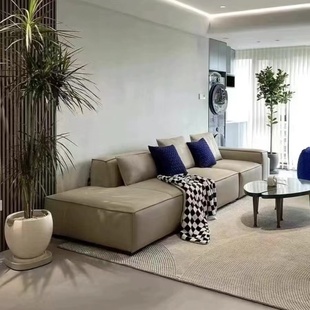 Italian Style Minimalist Tofu Block Sofa Concubine Combination Living Room Single Armrest Simple Silicone Leather Straight Row Technology Multi-person Cloth