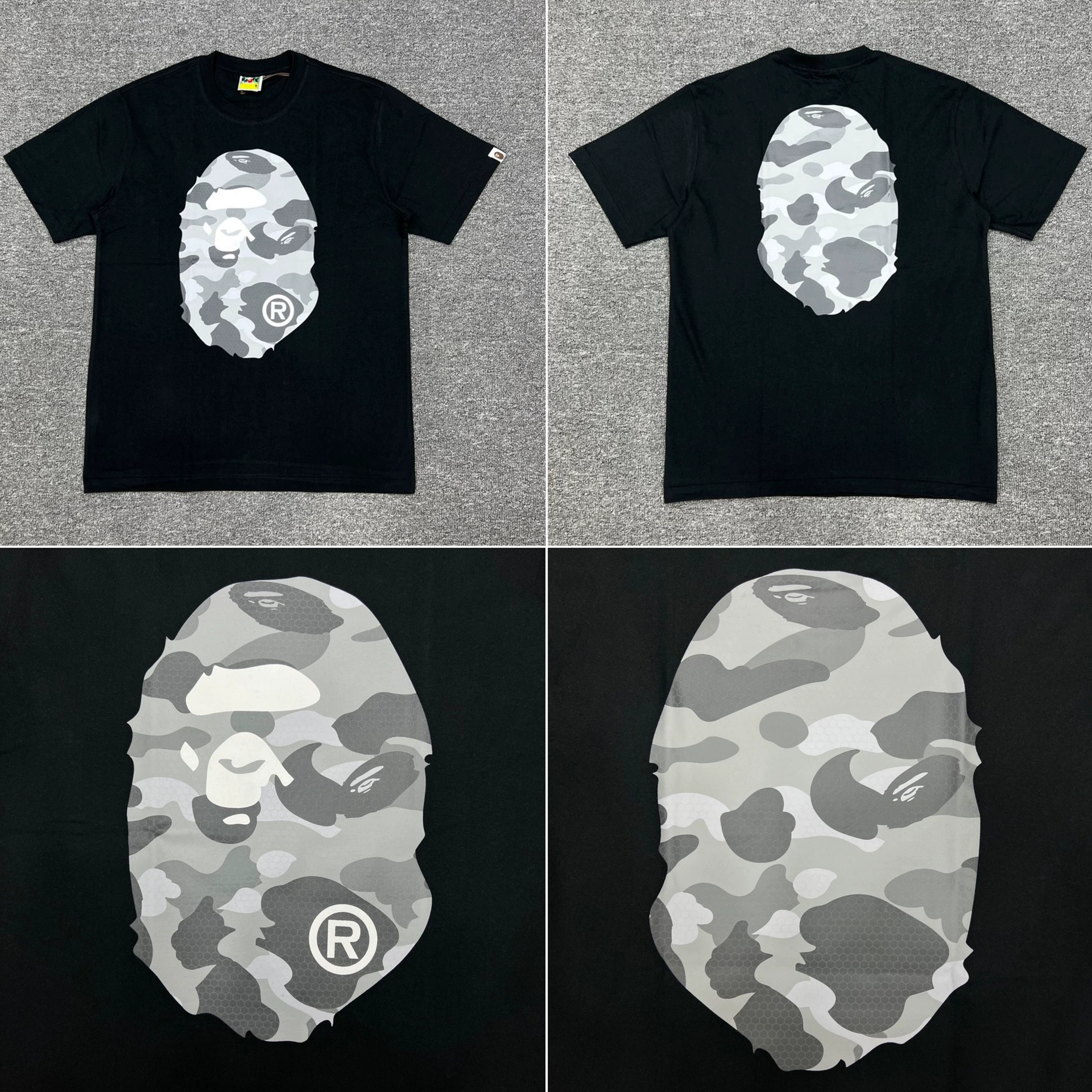 Стильный брендовый топ BAPE с половинными рукавами TEE для мужчин и женщин, камуфляж голова обезьяны, высокого уровня, свободный крой, короткий рукав