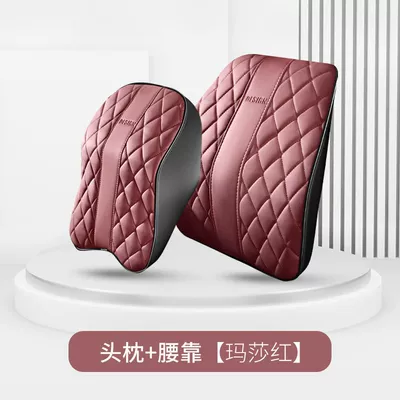 Leather Headrest and Lumbar Support, Car Headrest - checkered-diamond-headrest-lumbar-support-martha-red