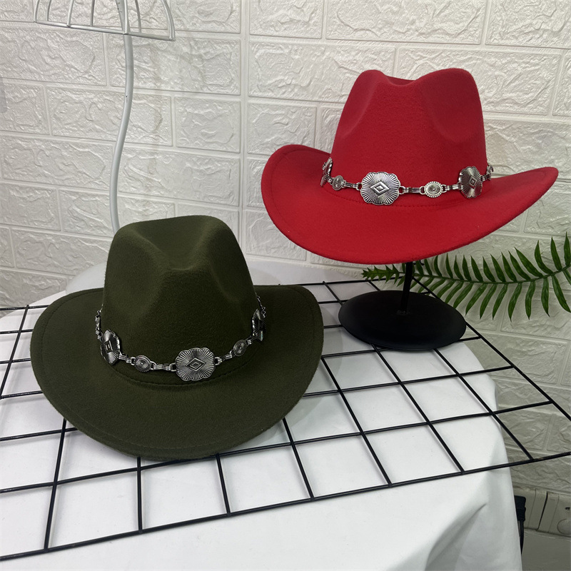 Sombrero Cowboy de Lana con Dije Ovalado de Ala Ancha para Primavera image 1