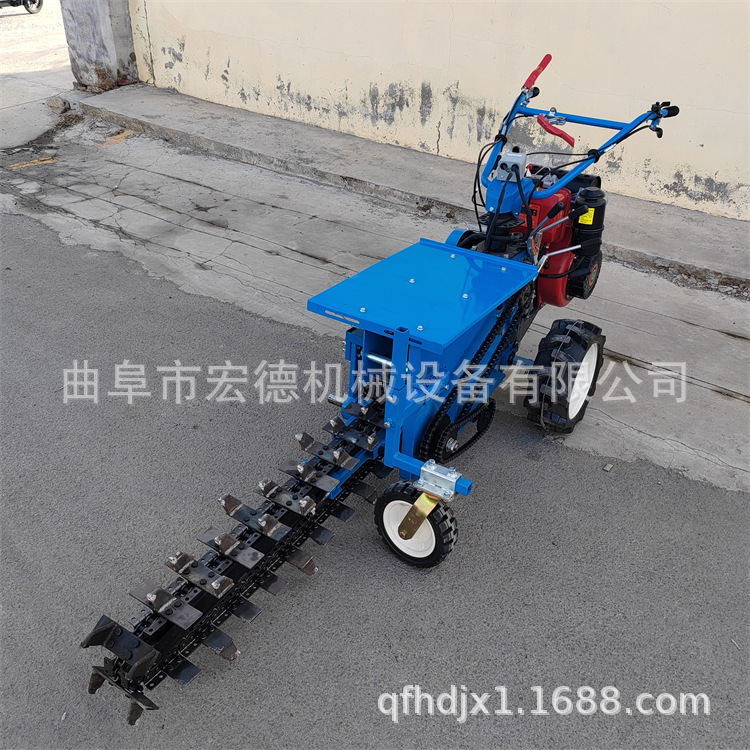 195双链条式开沟机 小型链条合金刀头开槽机 甘蔗地链条挖沟机