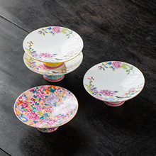 中式陶瓷小果盘精致家用客厅茶几零食盘高脚茶点盘点心水果盘餐具