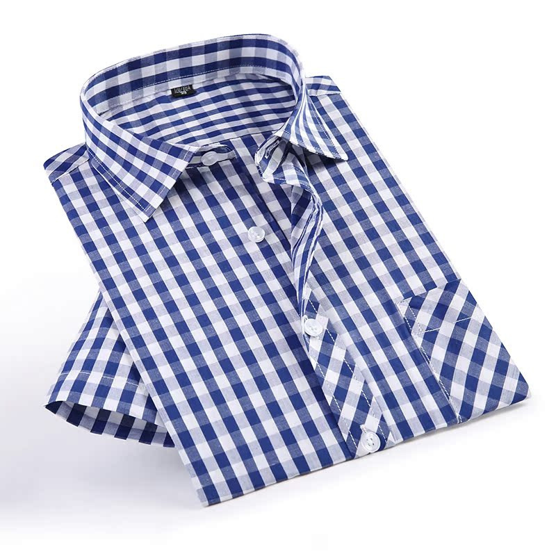 Summer Men's Cotton Plaid Shirt Short-Sleeved Middle-Aged Dad's Thin Cotton Shirt for the Elderly and Grandfather's Shirt for Father's Day Ready in Stock