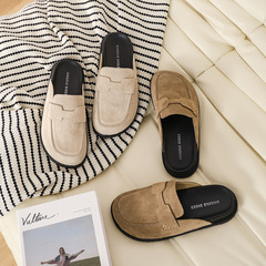 Genuine Leather Erjiu Boken Shoes Women's Baotou Half Slippers 2023 New Spring and Summer Outerwear Soft-soled Thick-soled Lazy Shoes