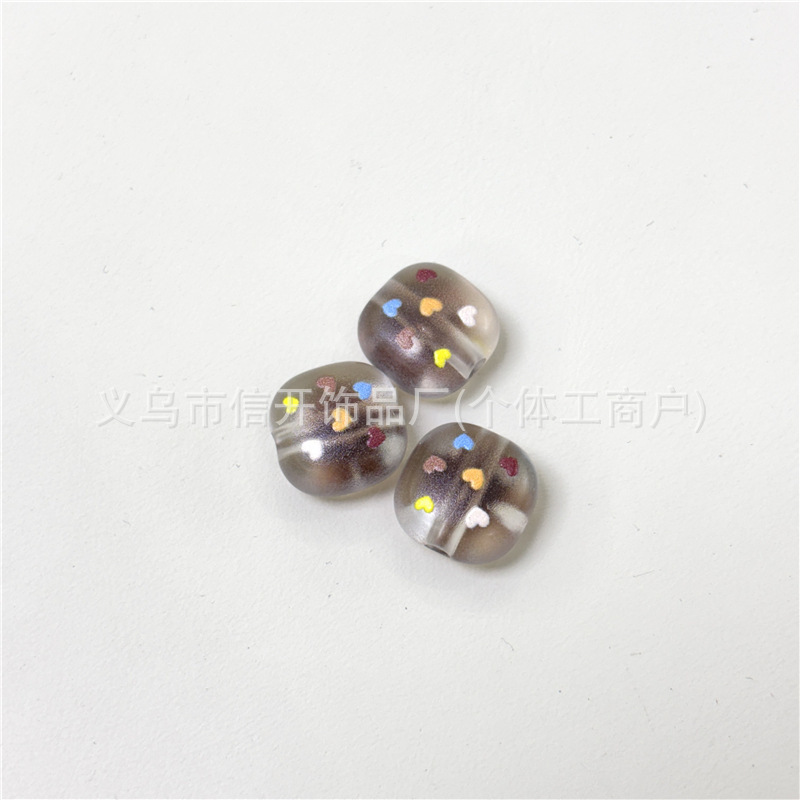 通孔爱心印花磨砂透色小馒头串珠配件手机钥匙链diy手工饰品材料|undefined