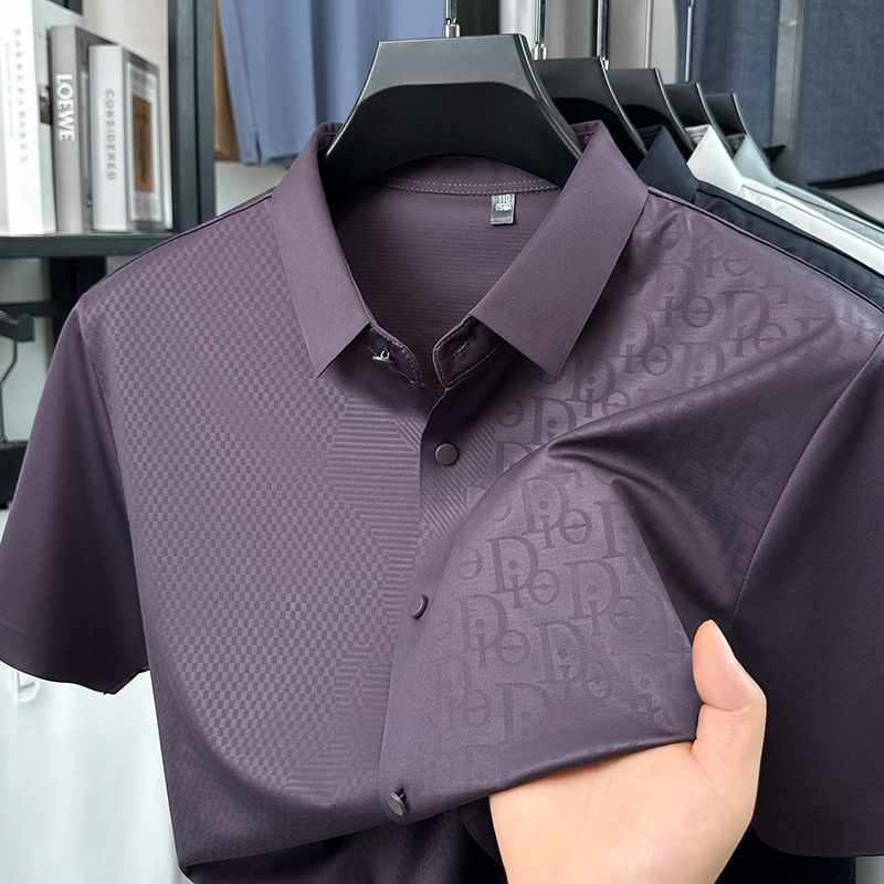Men's Short-Sleeve Silk Shirt, Summer New Style, Seamless Print, Business Casual, Ice Silk Thin Shirt for Men Men's Short-Sleeve Silk Shirt, Summer New Style, Seamless Print, Business Casual, Ice Silk Thin Shirt for Men