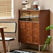 新款实木餐边柜小户型餐厅复古收纳柜中古风置物柜家用橱柜卧室