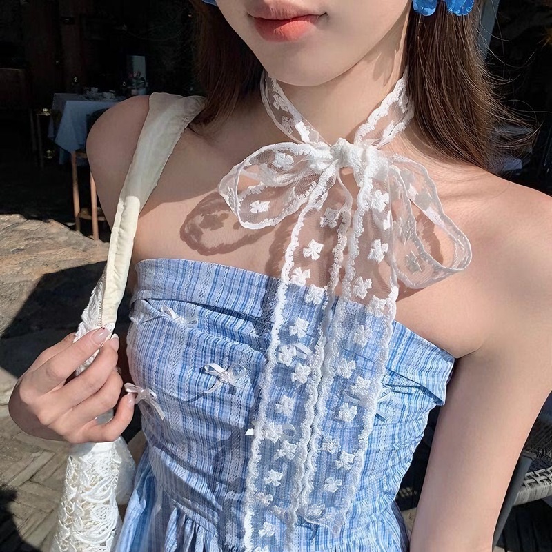 蝴蝶结蕾丝丝带丝巾女新款夏季度假风氛围感颈带装饰发带发绳|undefined
