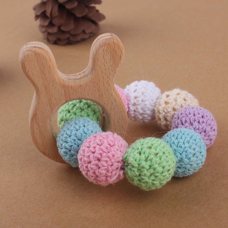 Suministros para bebés Beech animal de dibujos animados pájaro mordedor DIY gran bola lana color pulsera teether juguete