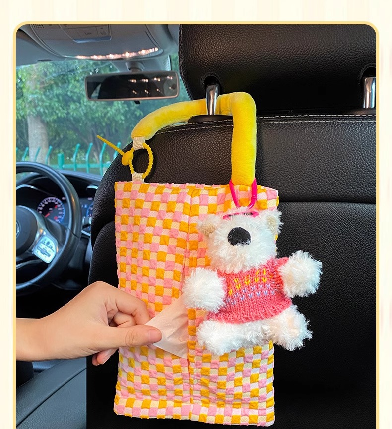 Car Tissue Box Dopamine Car Tissue Hanging Bag Car Paper Box 2024 New Tissue Bag Storage Doll