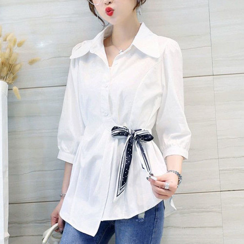 Spring 2025 7/8 Sleeve Blouse Fashion and Chic Early Spring Top for Women Plus Size Fat Hiding Stomach and Concealing Flesh Slimming Waist