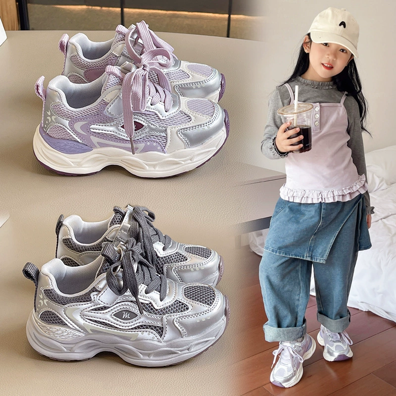 Детская обувь для мальчиков Дышащие кроссовки для мальчиков Весна 2025 Новый средний детский нескользящие кроссовки для девочек