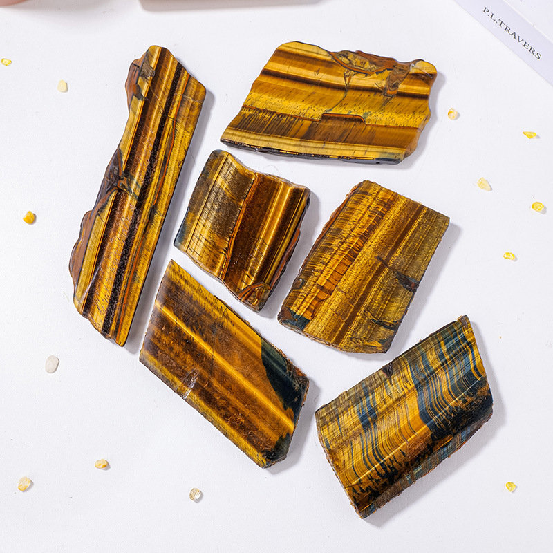 Piedra de ojo de tigre de cristal natural piedra cruda rebanada mineral espécimen pulido no-materia tarjeta hecha a mano rebanada decoración placa decorativa