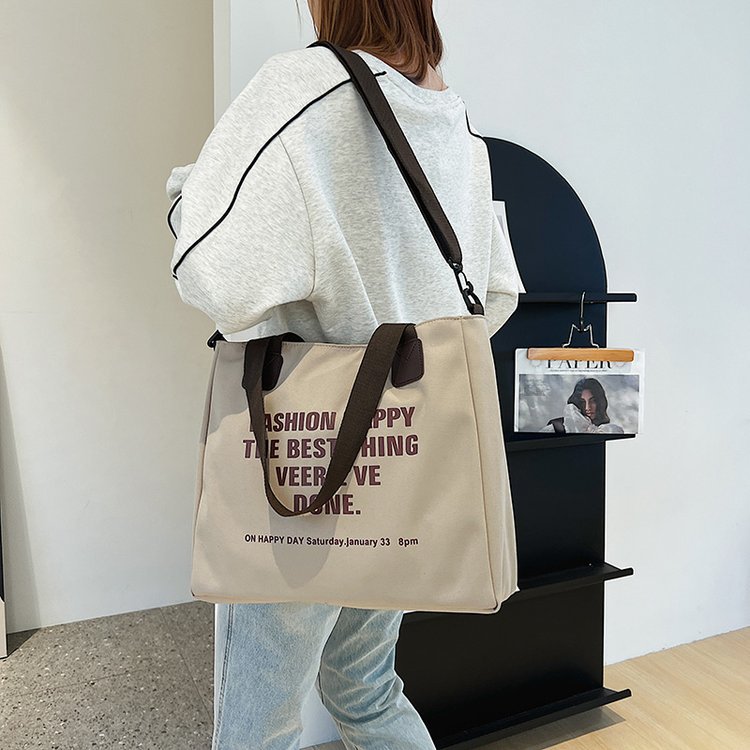 Large-capacity Canvas New Student Bag Female Shoulder Oblique Bag 37*11*31cm display picture 1