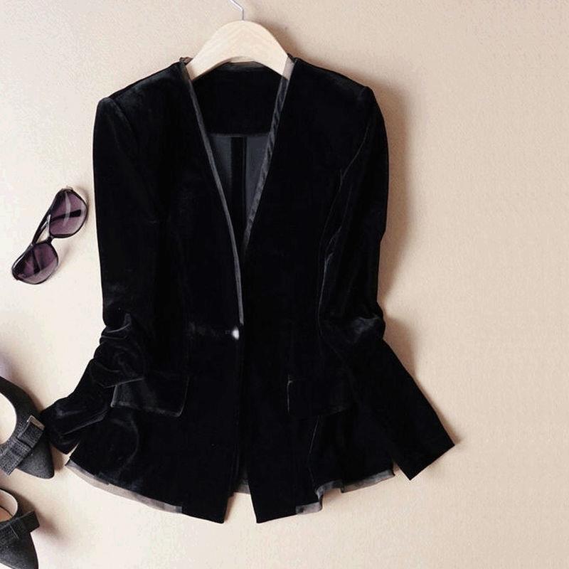 Small Fragrant Style Foreign Style Golden Velvet Small Suit Jacket Women's Autumn Suit Velvet Short Velvet Top Autumn Fashion