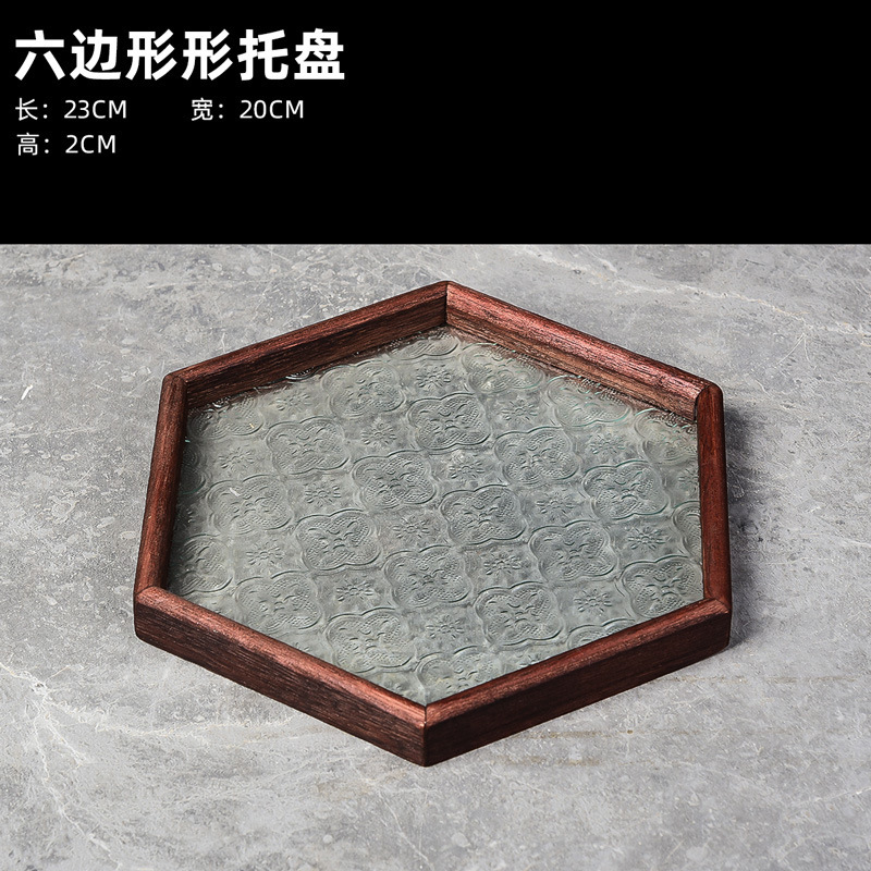 ベゴニアエンボスガラストレイ胡桃色長方形茶盤収納置物茶水コップ果物菓子盤|undefined