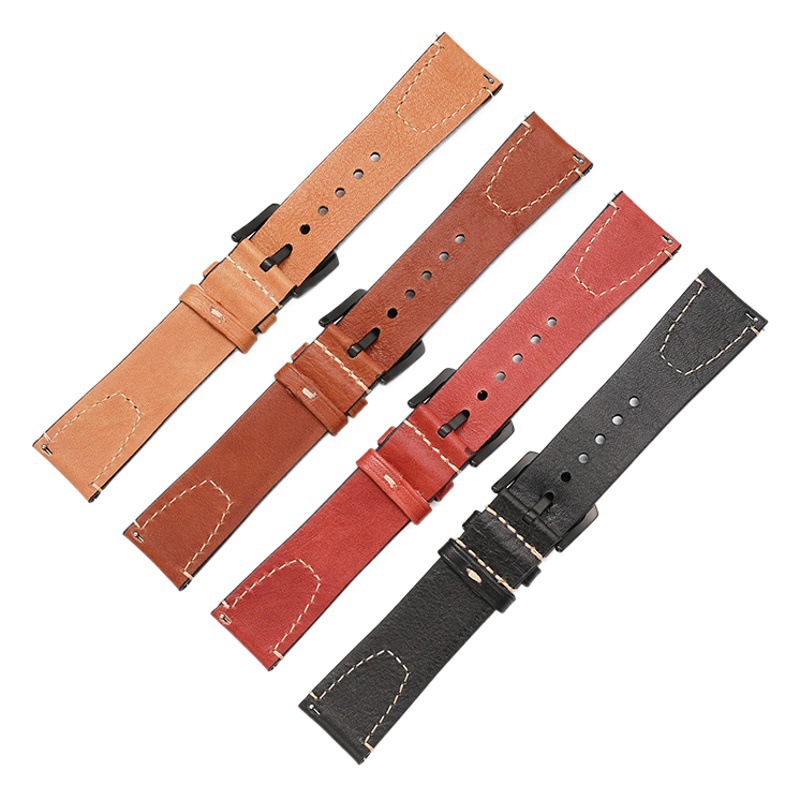 Cross-Border Handmade Genuine Leather Watch Strap, Vegetable-Tanned Tree-Skin with Vintage Texture, Suitable for Men and Women, Smart Quick-Release Watch Band