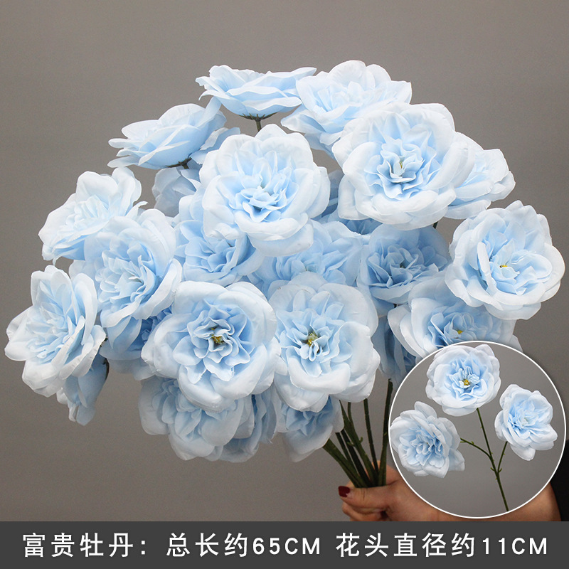 10本の青い色のシミュレーションの花の室内の絹の花の結婚祝いの装飾の花の生け花は造花の天井の花の路の花を並べます。|undefined