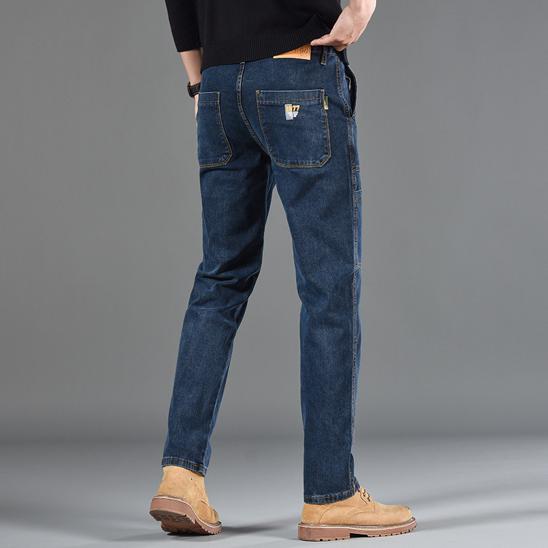 Spring New Men's Jeans, Slim Fit, Straight Leg, Trendy Brand, Casual Multi-Pocket Long Pants